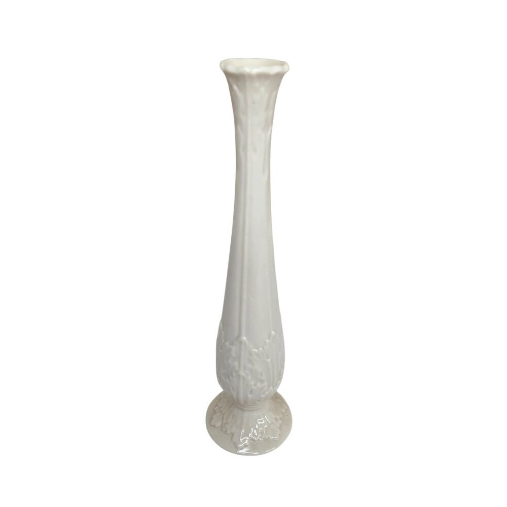 Vintage Lenox Ivory Porcelain Bud Vase Raised Floral Design 11"